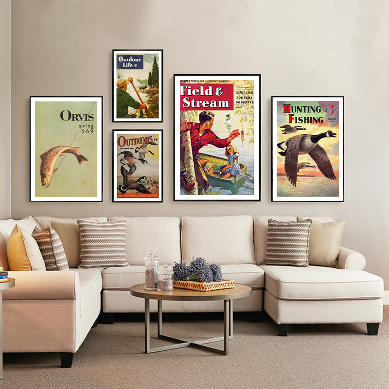 Outdoor Hunting Paintings - Vintage kleurrijke visserij poster jacht vissersboot
