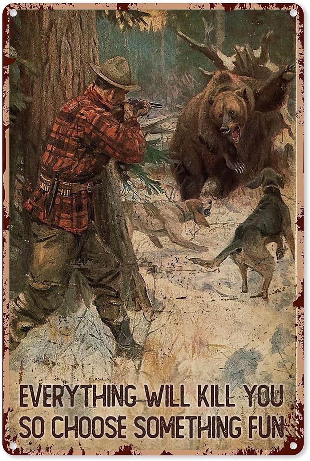 Outdoor Hunting Paintings - Jachtbeer metalen blikken bord, alles zal