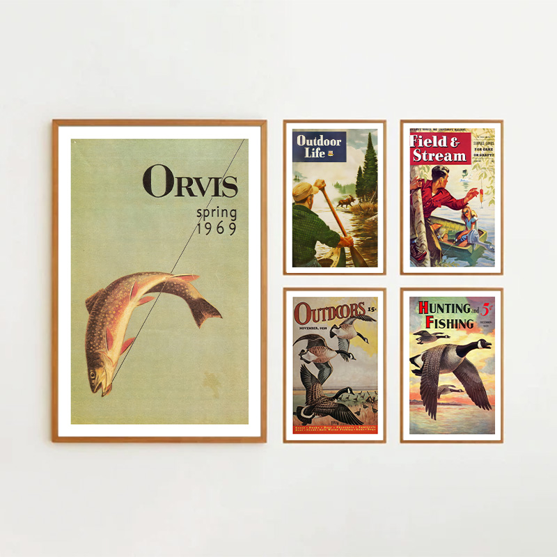 Vintage kleurrijke visserij po - Outdoor Hunting Paintings recensie en prijs
