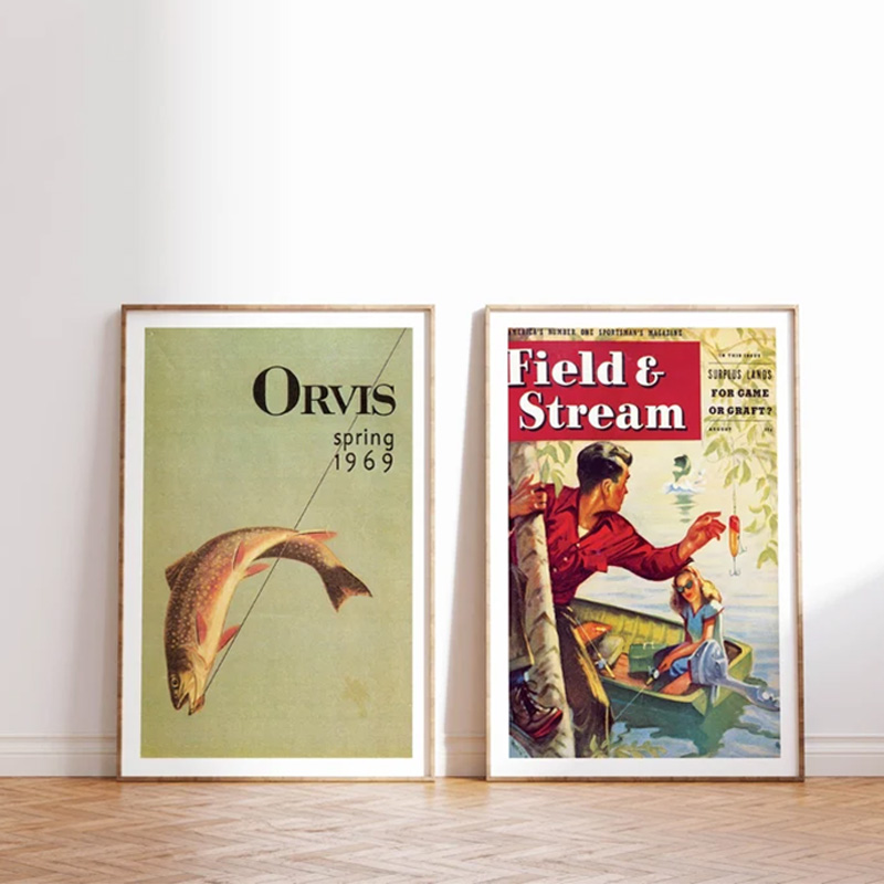 Vintage kleurrijke visserij po - Outdoor Hunting Paintings recensie en prijs
